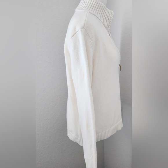 LAUREN Ralph Lauren White 1/4 Zip Long Sleeve Sweater w/ Crest in Women's Large - Picture 7 of 15